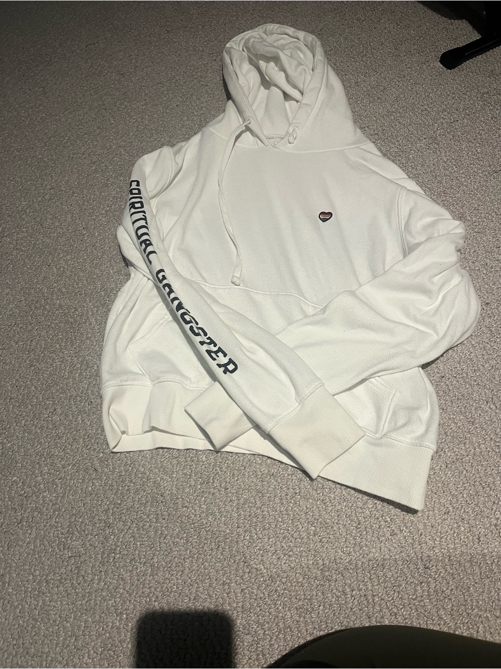 Spiritual Gangster White Pullover Hoodie with logo sleeve size small